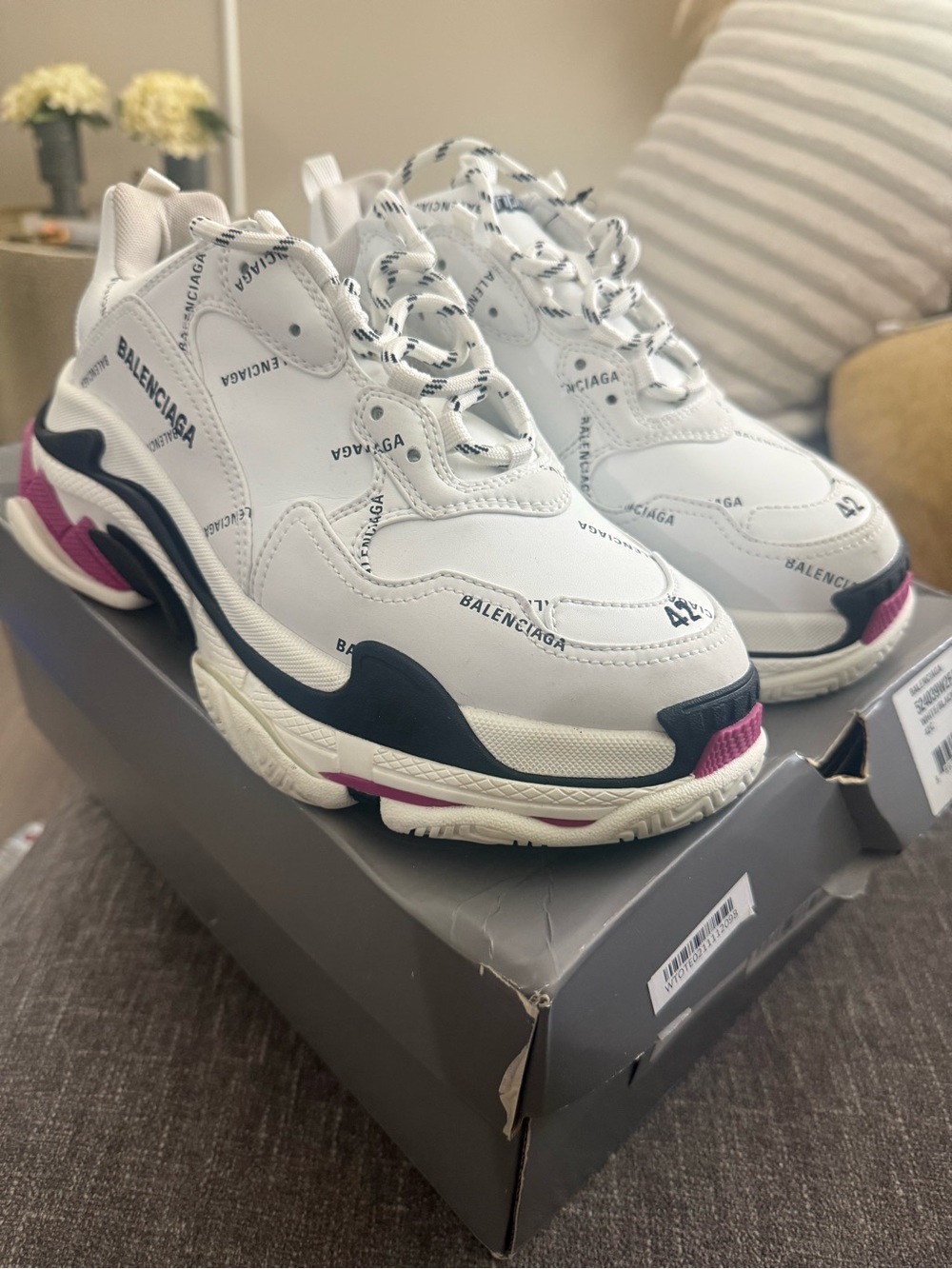 Balenciaga Women’s White Navy Pink Triple S Sneakers EU Size 42